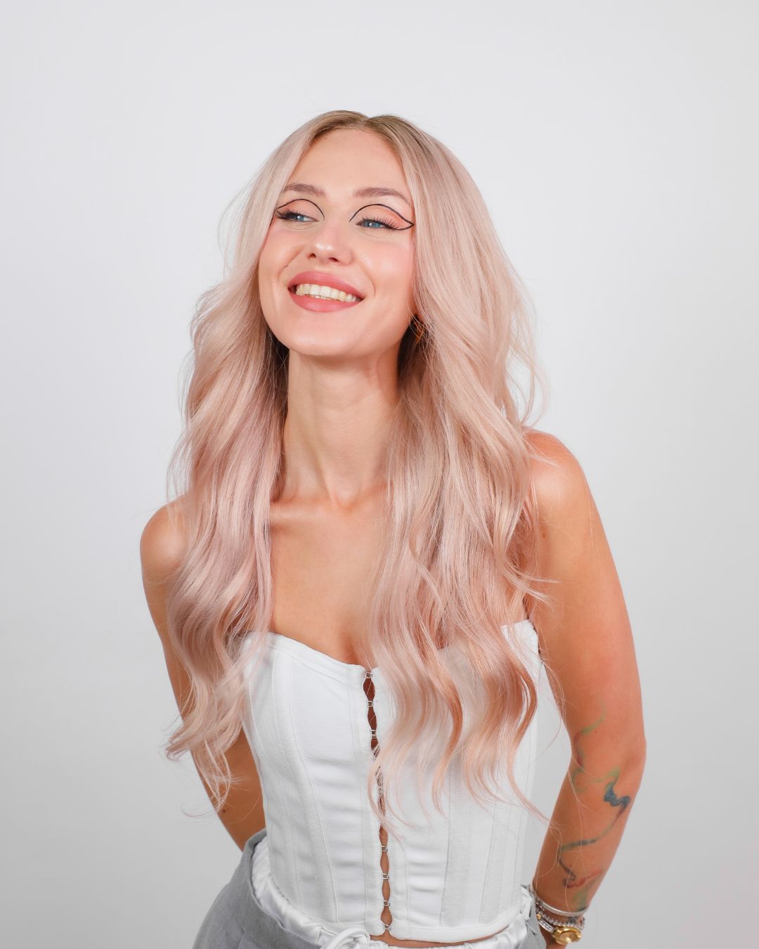 LIGHT ROOTED BLUSH NATURAL WAVE HUMAN HAIR WIG