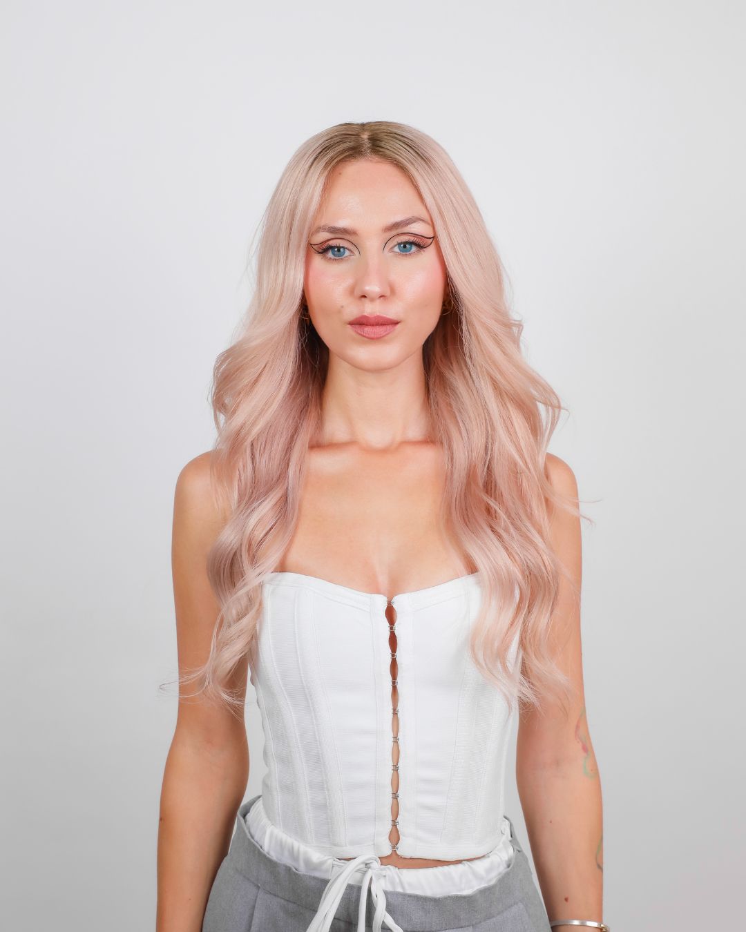 LIGHT ROOTED BLUSH NATURAL WAVE HUMAN HAIR WIG