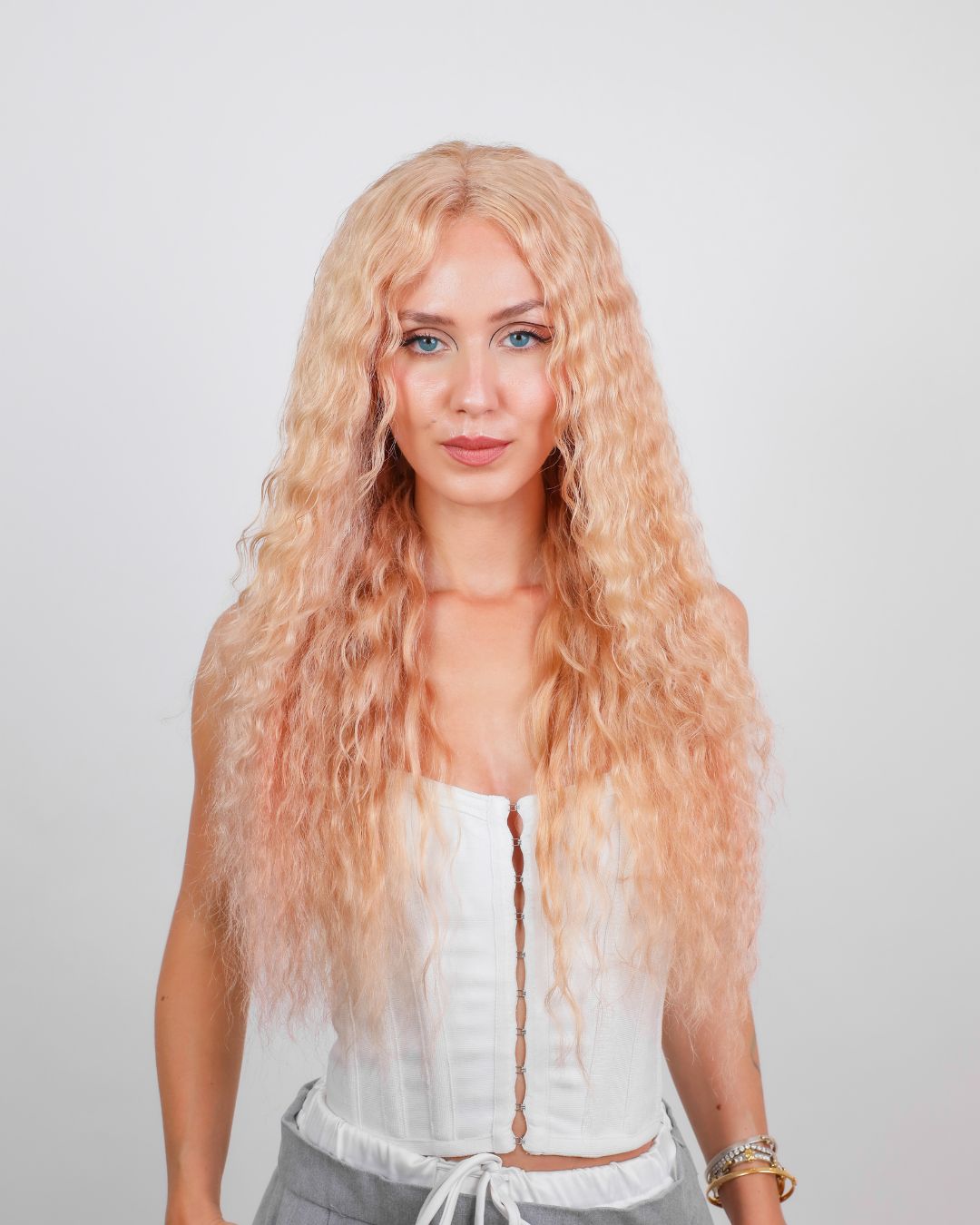 STRAWBERRY BLONDE WATER WAVE HUMAN HAIR WIG