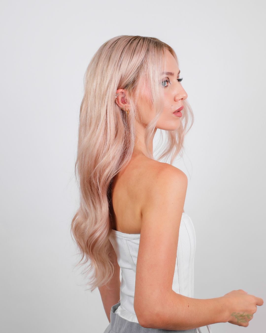 LIGHT ROOTED BLUSH NATURAL WAVE HUMAN HAIR WIG