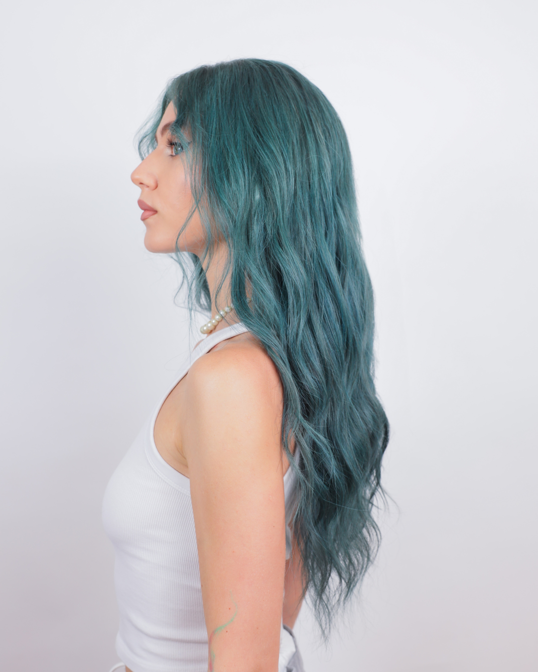 Ivy League Green Human Hair Wig with Bangs