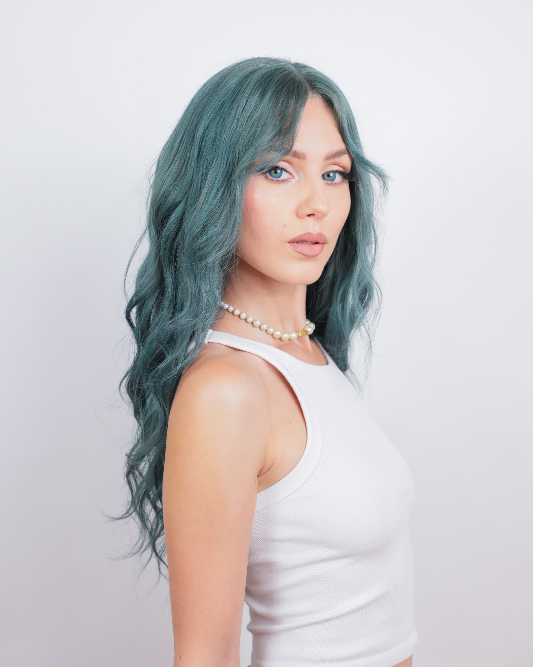 Ivy League Green Human Hair Wig with Bangs