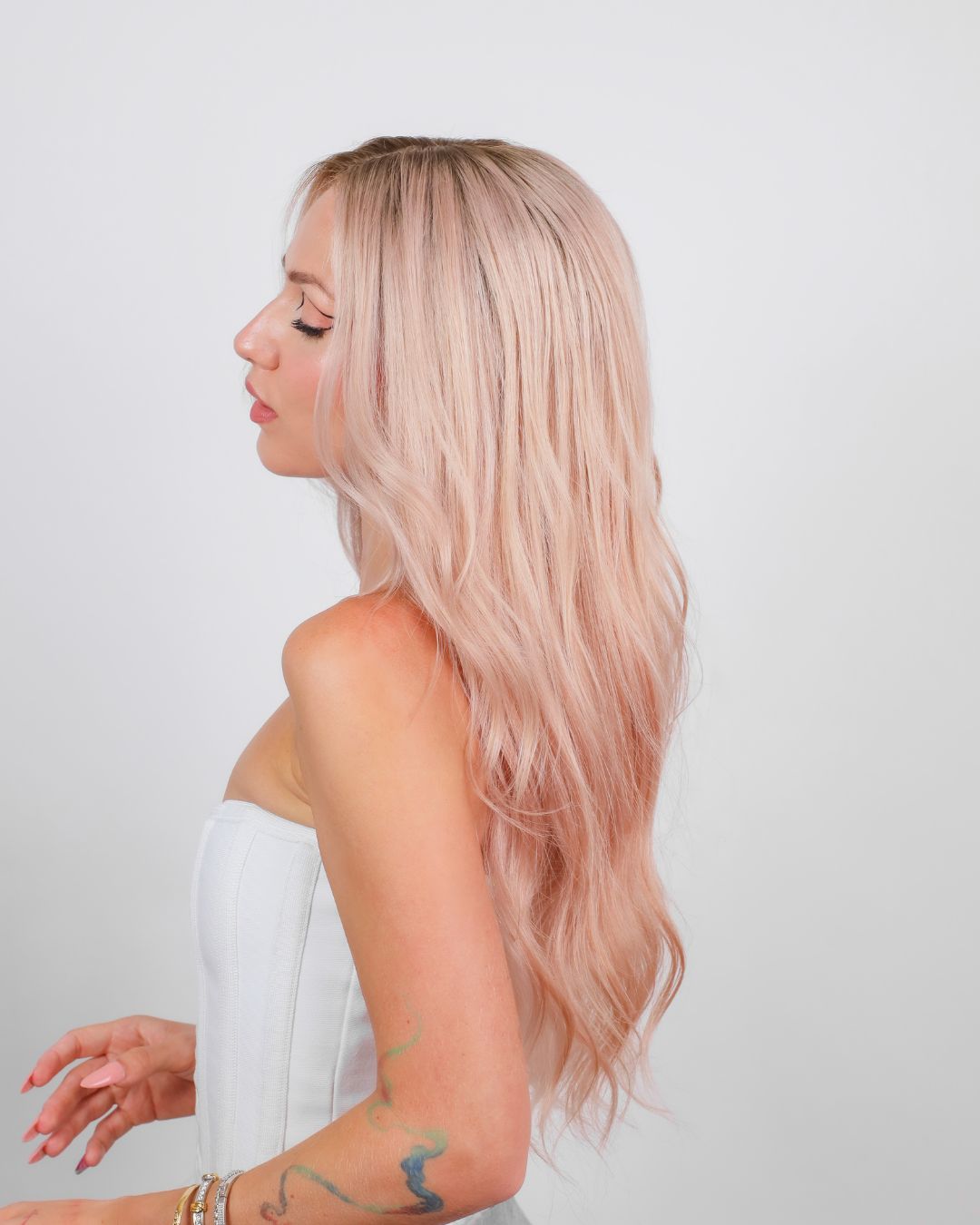 LIGHT ROOTED BLUSH NATURAL WAVE HUMAN HAIR WIG
