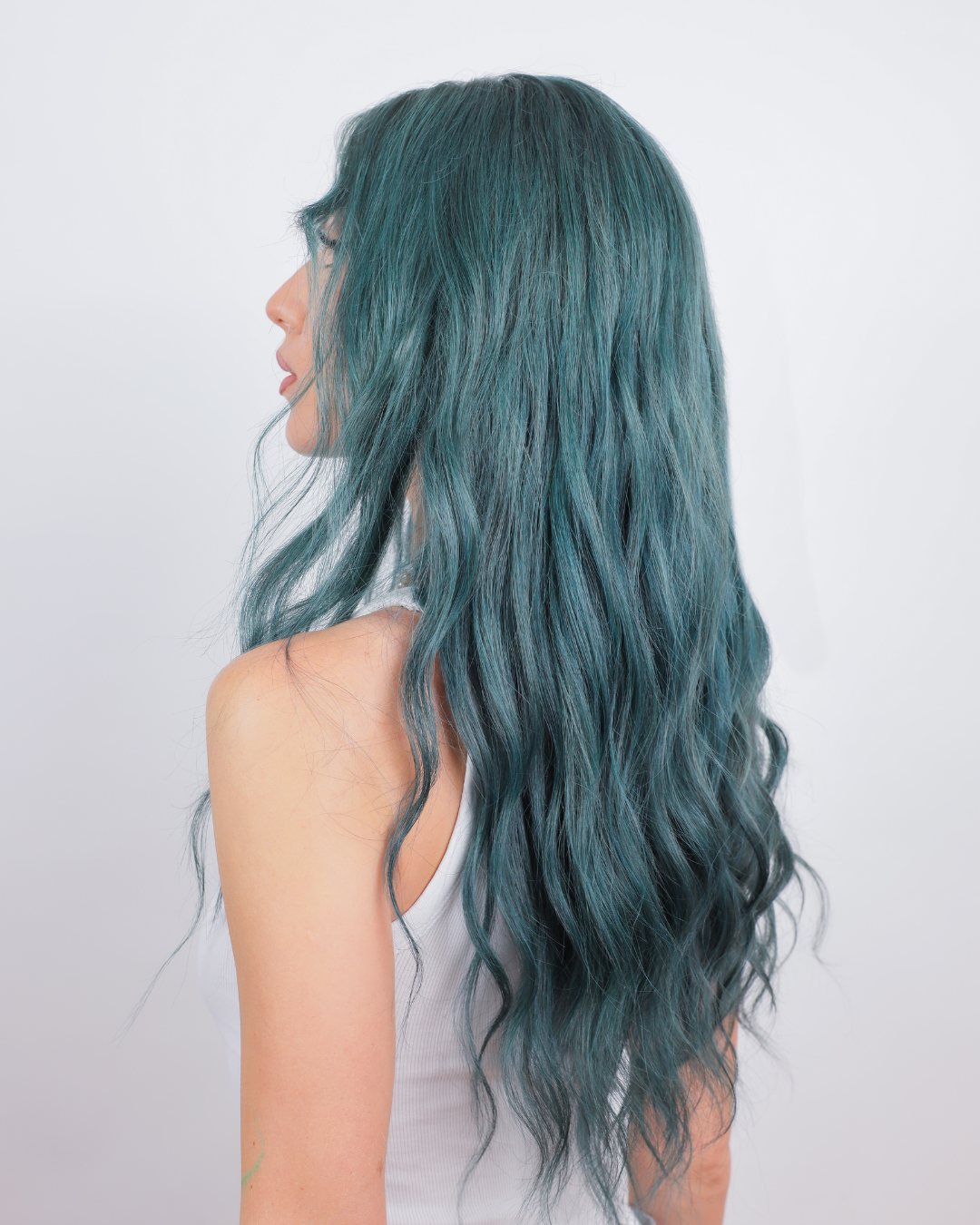 Ivy League Green Human Hair Wig with Bangs