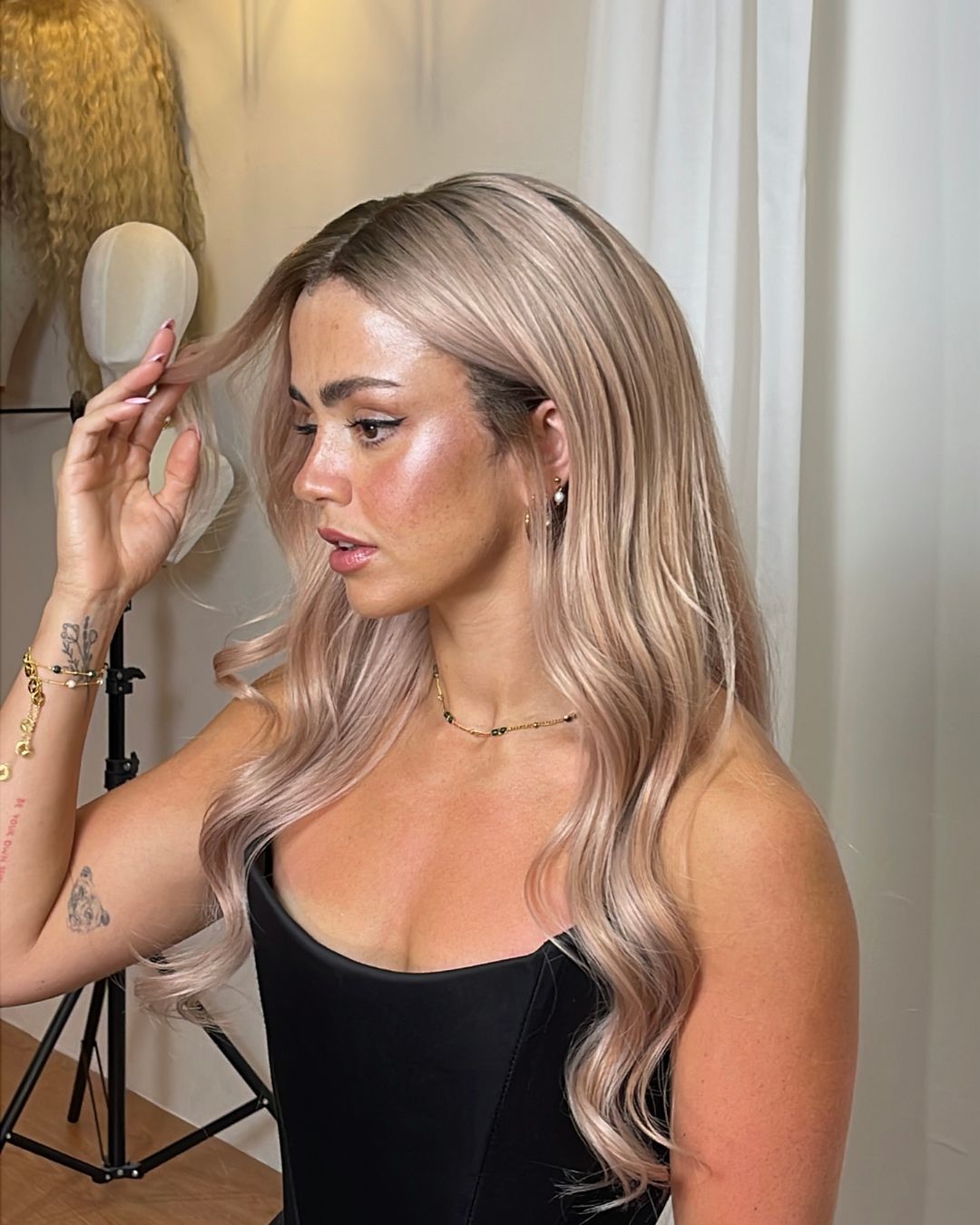 LIGHT ROOTED BLUSH NATURAL WAVE HUMAN HAIR WIG