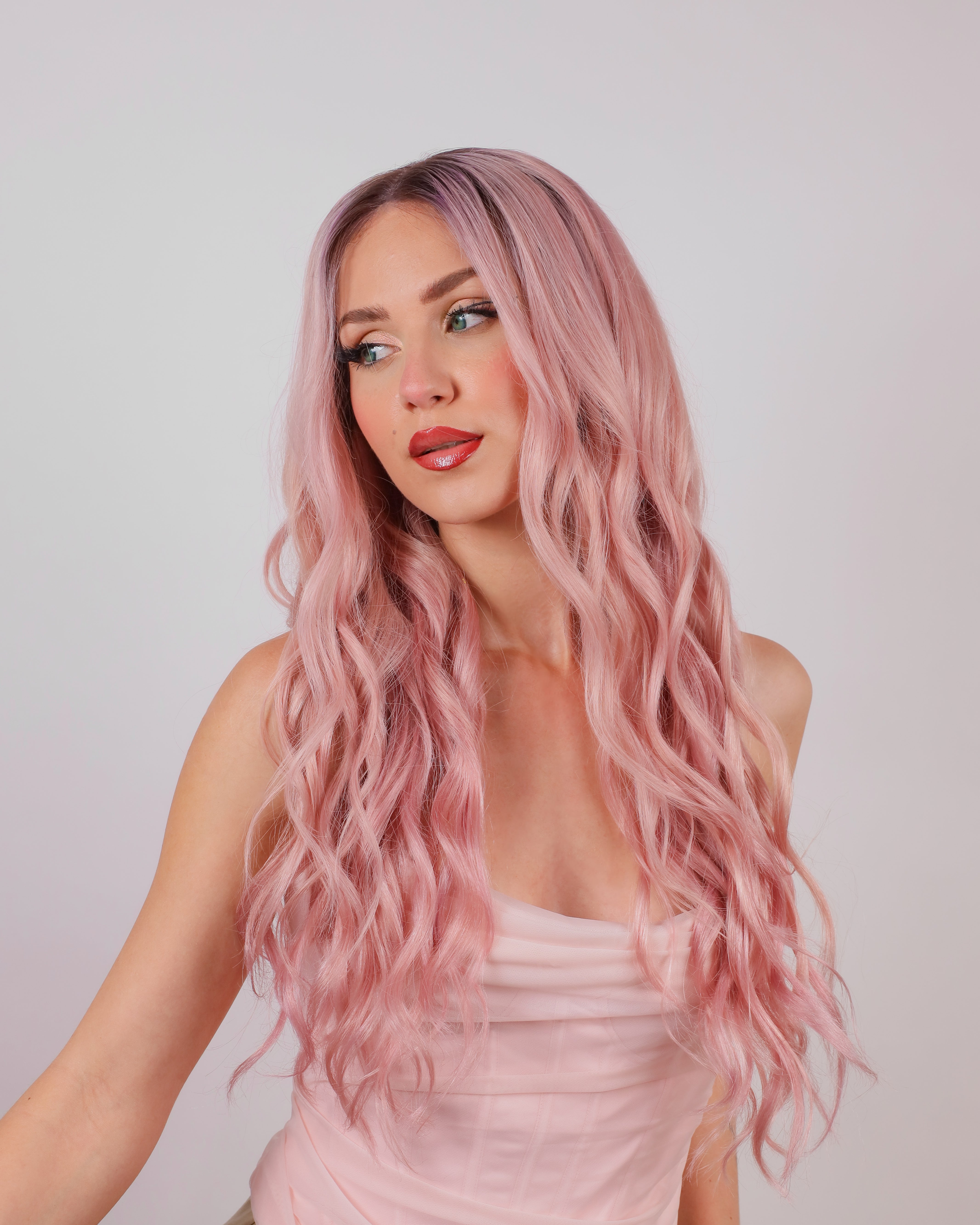 ORCHID PINK NATURAL WAVE HUMAN HAIR WIG