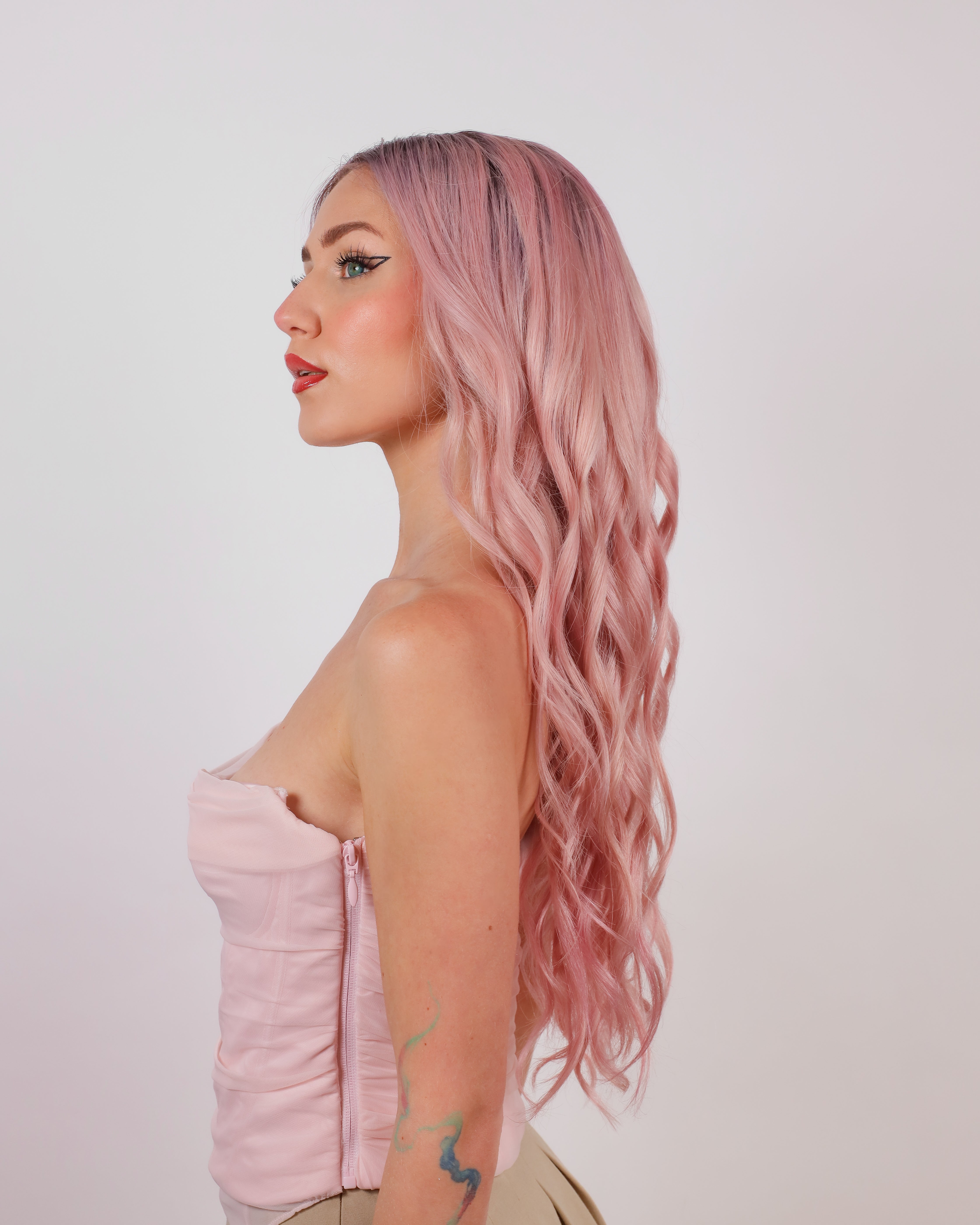 ORCHID PINK NATURAL WAVE HUMAN HAIR WIG
