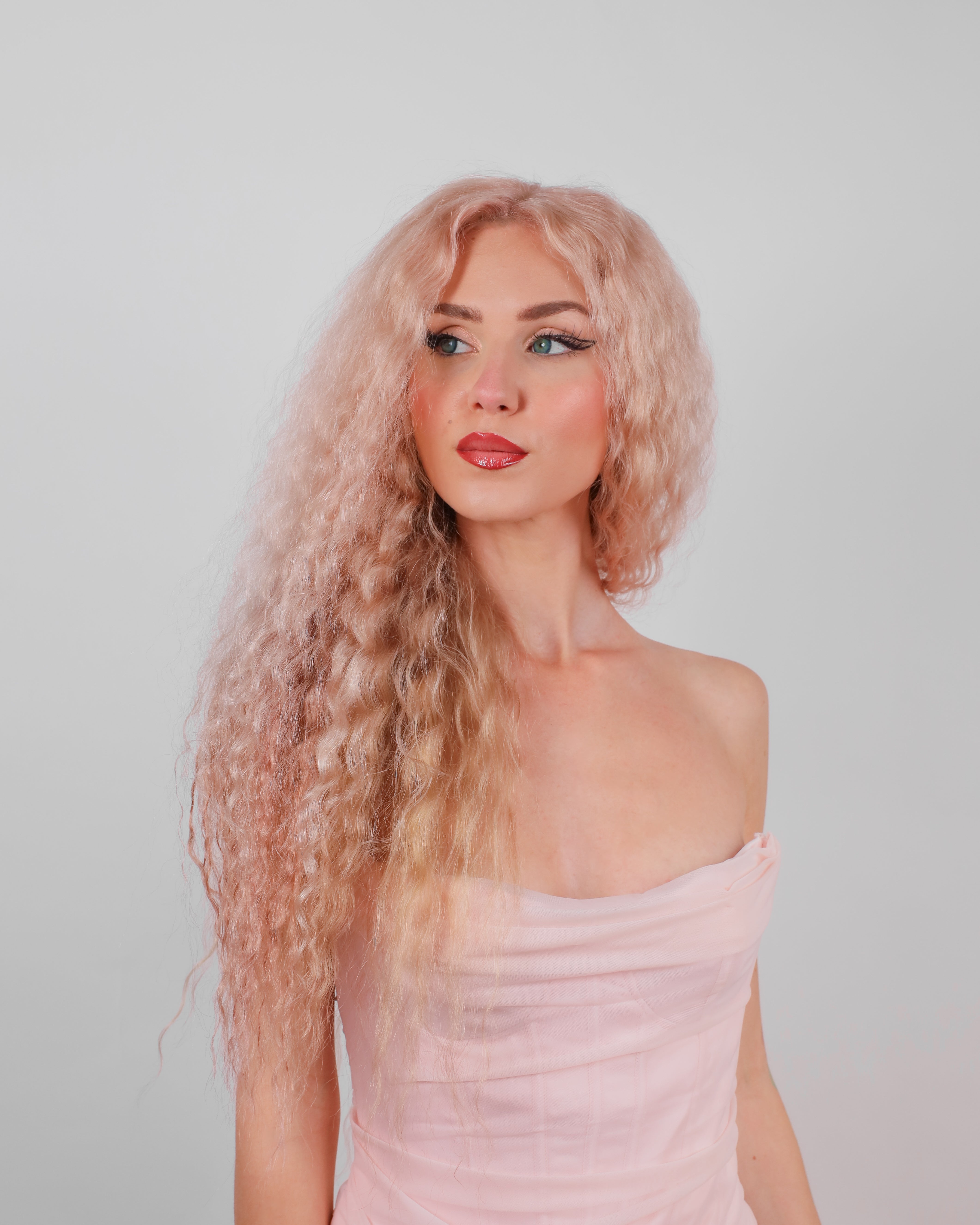 BLUSH PINK WATER WAVE HUMAN HAIR WIG