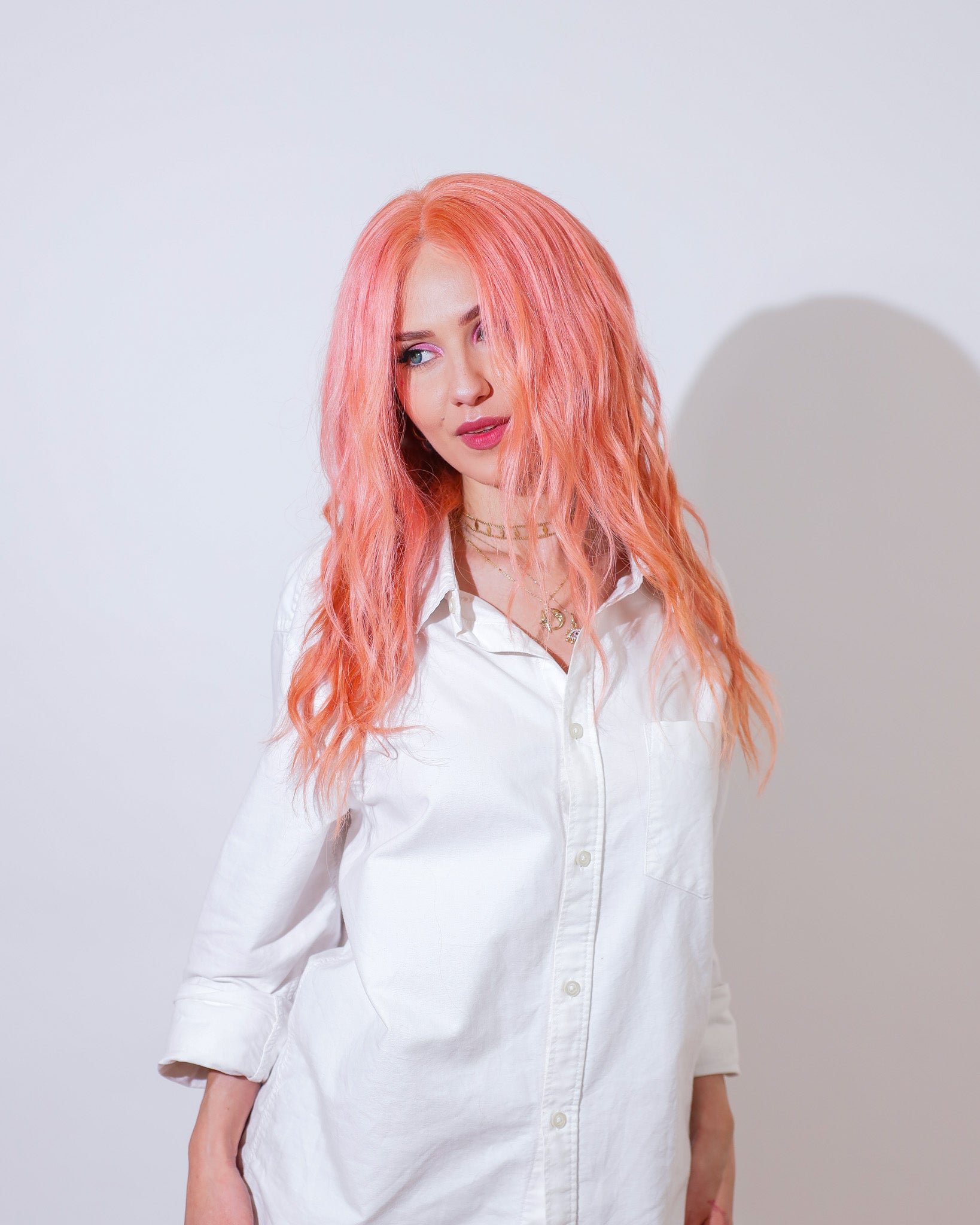 CORAL PINK SHAG HUMAN HAIR WIG